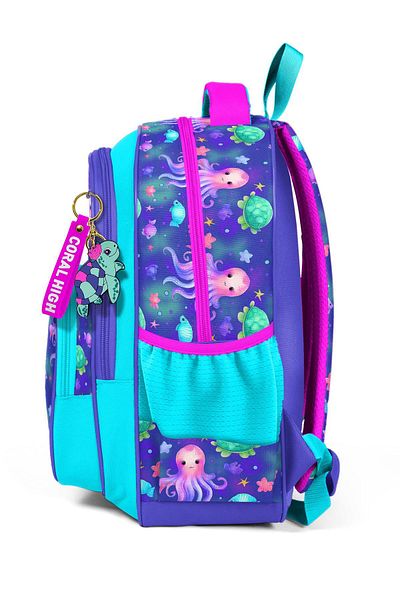 Coral High Rucsac de școală cu trei compartimente pentru copii, lavandă, turcoaz, tematică marin 14422