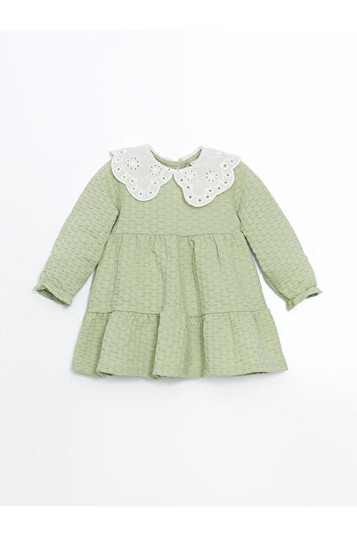 LC Waikiki LCW baby Yeşil Bebe Yaka Nakışlı Kız Bebek Elbise