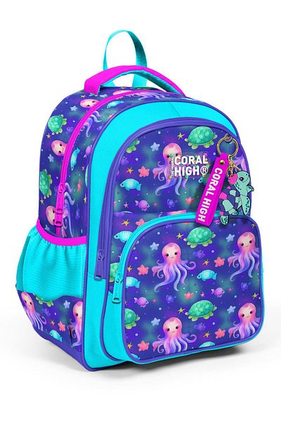 Coral High Rucsac de școală cu trei compartimente pentru copii, lavandă, turcoaz, tematică marin 14422