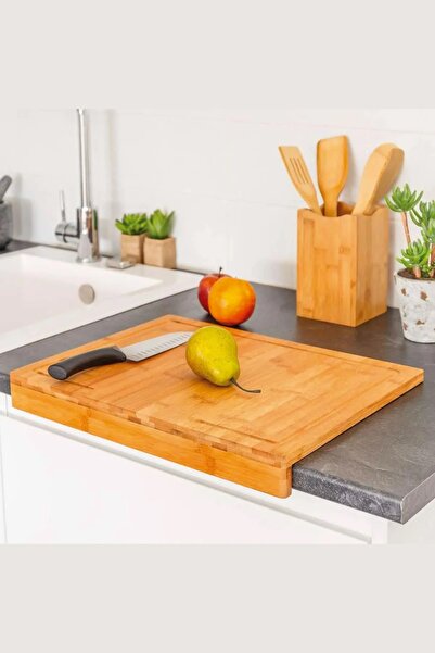 KRM HOME Tezgah Üstü Bambu Kesme Tahtası, Kaymaz Ekmek Tahtası, Kenarlı Kesme Tepsisi 45 * 38 Cm