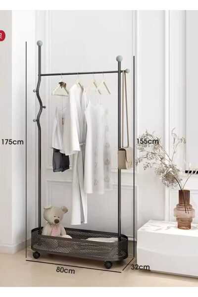 TRENDESK Metal Siyah Konfeksiyon Askısı Metal Elbise Askılığı Oval Sepetli as...