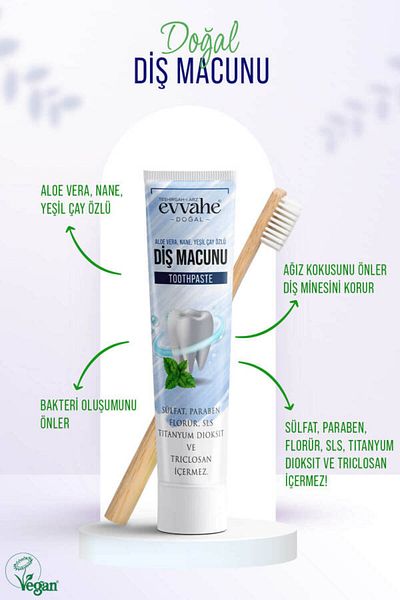 EVVAHE DOĞAL Aloe Vera, Mint, Green Tea Extract Toothpaste (90g)