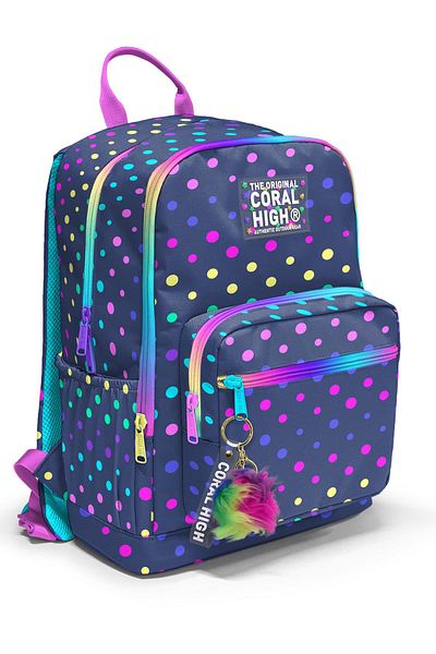 Coral High Rucsac de școală cu buline albastru bleumarin 23672