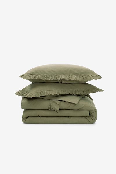 Barine Khaki Linen Frill Duvet Cover - Double, 200X220
