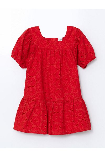 LC Waikiki Lcw Kids Red Basic Lace Ribbed Girl's Dress