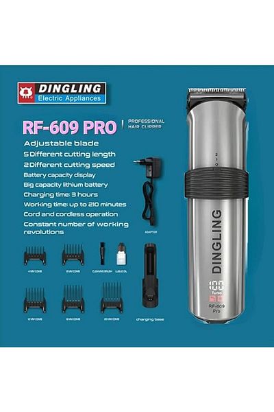 Dingling RF-609 PRO Hair Clipper - Professional Barber Trimmer - USB Type C Rechargeable