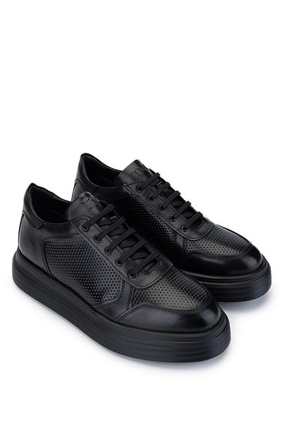 Tamer Tanca Men's Genuine Leather Black Leather Sneakers & Sports Shoes