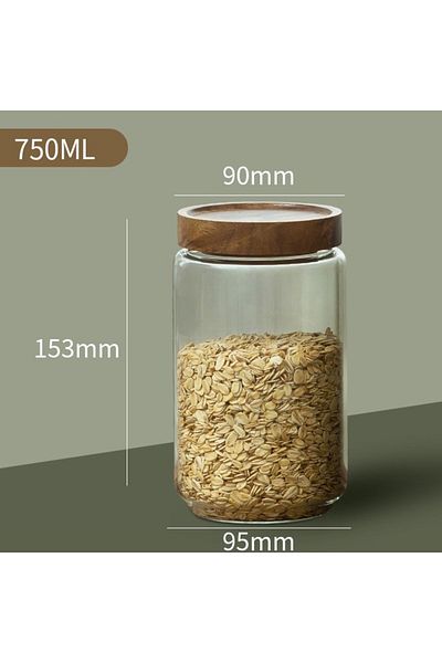 Choice B Wood Lid Glass Airtight Canister Kitchen Storage Bottles Jars Food Container Grains Tea Coffee Be.