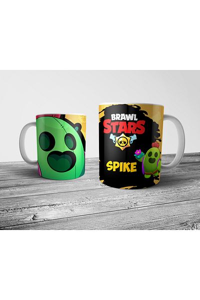 Pixxa Brawl Stars Spike Mug Cup - Set of 6 and Gold Coin Figures