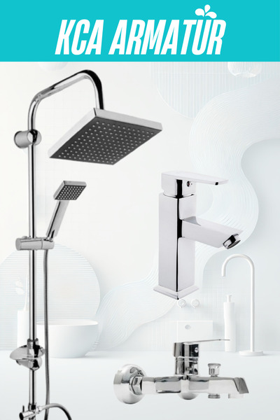 KCA ARMATÜR Krom Lüx Robot Duş Seti , Sabit Lavabo , Banyo Bataryası 3’lü Set