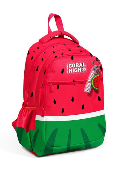 Coral High Kids Red Green Watermelon Patterned Three Compartment School Backpack 14428