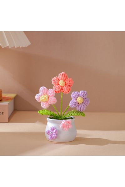 Choice E Handmade Simulation Flower Hand-woven Knitted Sunflower Tuilp Flowers Desktop Ornament Car Room D.