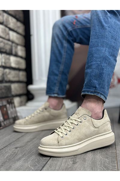 BOA BA0547 BOA Thick High Cream Sole Cream Suede Lace-Up Sports Men's Shoes