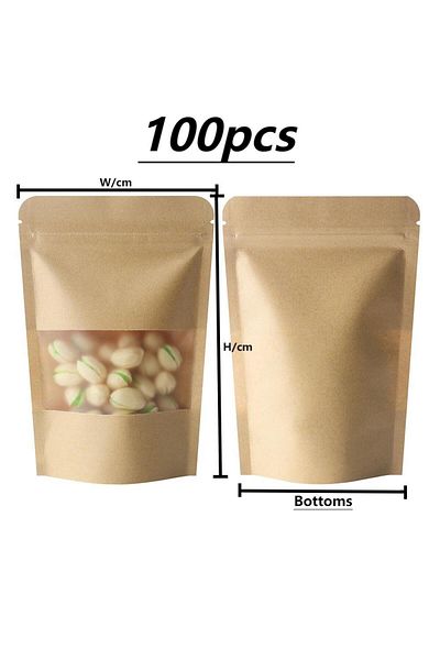 Choice 100pcs 9x14cm(3.5X5.5IN) Yellow Brown 100 Pcs Kraft Matte Visible Window Stand-up Pouches Snacks Dri