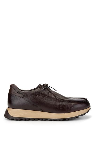 Tamer Tanca Men's Genuine Leather Dark Brown Casual Shoes