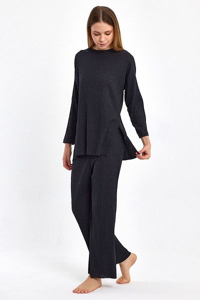 cankids Anthracite Women's Corduroy Pajamas Set - Reported Tracksuit and Casual Home Wear