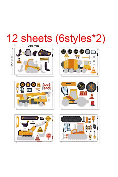 Choice 12sheets 6/12sheets Kids Diy Construction Vehicle Puzzle Sticker Make Your Own Truck Stickers Assemb