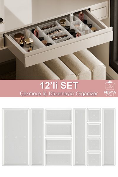 Fesya Home Origami Drawer Organizer - Kitchen, Office, Organizer - Transparent Set of 12