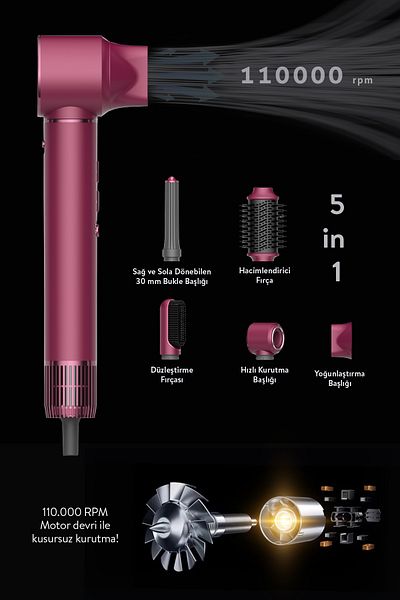 Sinbo Pro Compact Long Multi-Styler Air Blow 5in1 Hair Styler Bldc Shd-1729 Royal Gilded Red