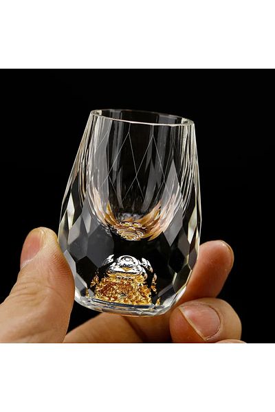 Choice 15ml Gold 1pcs Luxury Crystal Glass Vodka Sake Shochu Glass Bar Liqueur Double Bottom Gold Foil Gl