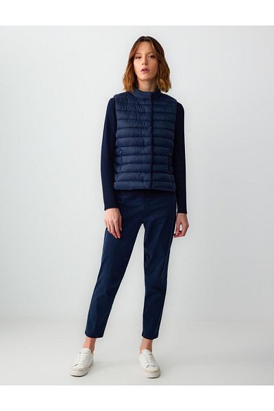 Jimmy Key Navy Blue Zippered Sleeveless Puffer Vest with Snap Detail