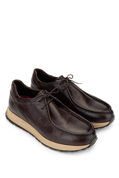 Tamer Tanca Men's Genuine Leather Dark Brown Casual Shoes