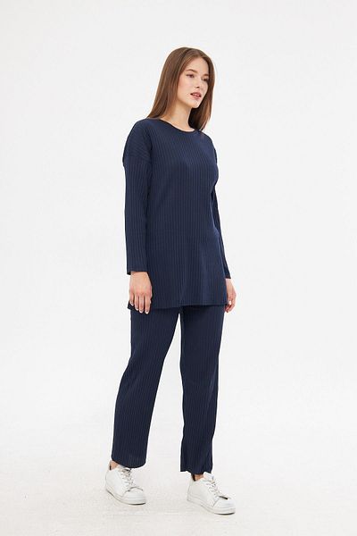 cankids Women's Navy Blue Women's Ribbed Report & Sweatpants, Casual Home Wear Pajamas Set