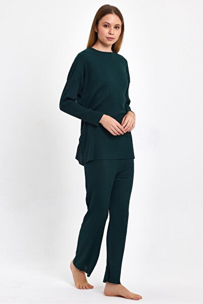 cankids Smaragd női bordás pizsama szett - Jelentés és melegítőnadrág, alkalmi otthoni viselet