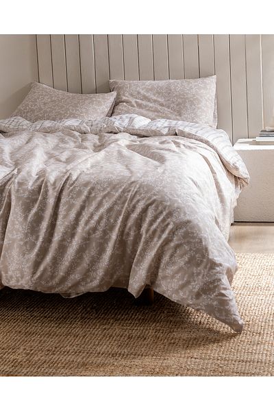 Madame Coco Garde Ranforce Printed Double Duvet Cover Set - Beige 100% Cotton
