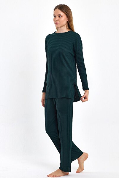cankids Smaragd női bordás pizsama szett - Jelentés és melegítőnadrág, alkalmi otthoni viselet