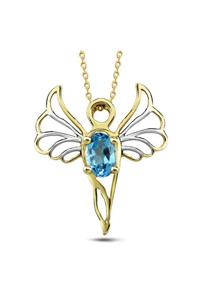 Ariş Barış Meleği Mavi Topaz Taşlı Kolye (Mikail)