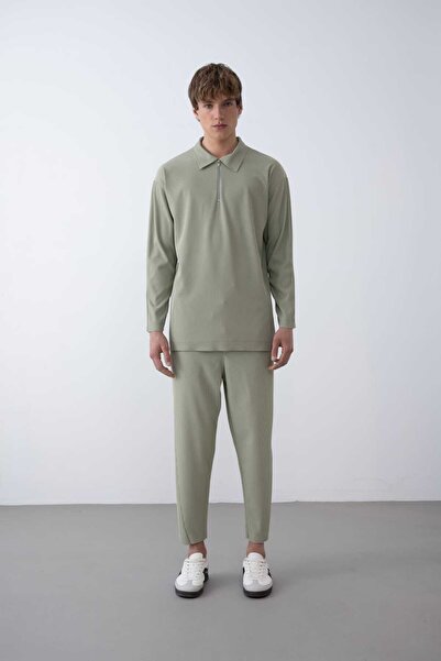 MARRAKECH FERMUARLI,TIRTIKLI  KUMAŞ,DAĞILMAZ POLO YAKA OVERSİZE UNİSEX