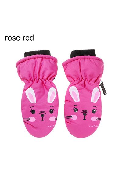 Choice Rose Red Kids Winter Ski Gloves Cartoon Rabbit Warm Mittens Non-slip Waterproof Windproof Outdoor Sp