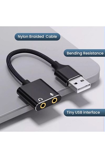 Choice 0.08m Usb Sound Card Adapter - 3.5mm Headphone/mic Jack - Braided Cable For Windows, Mac, Laptop Aud