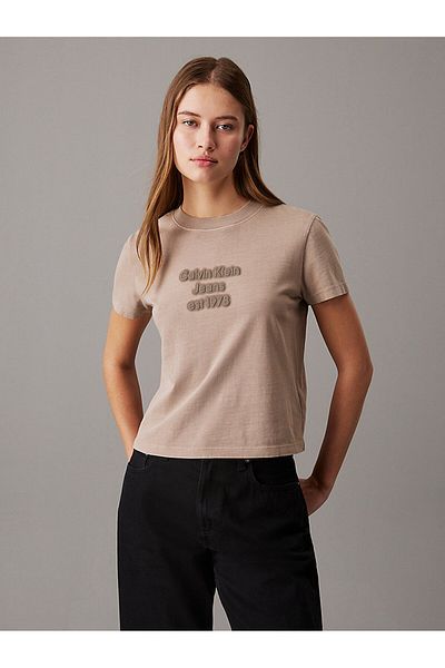 Calvin Klein Women's Beige Cotton Short Sleeve T-Shirt - J20J 224988 -Pfw