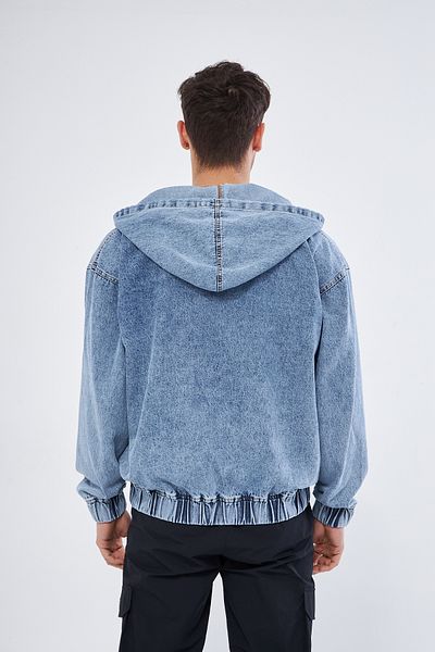 Mesfeno Men's Zippered Hooded Denim Fabric Sweatshirt, Oversize 100% Cotton, Kangaroo Pocket