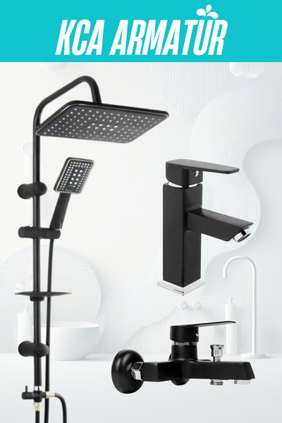 KCA ARMATÜR Siyah Robot Duş Seti , Lüx Kare Sabit Lavabo , Banyo Bataryası 3’...