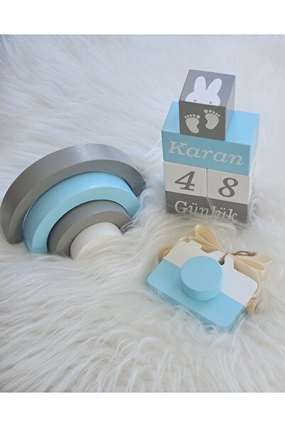 Yoyowoods İsimli Anı Küpü Seti-Waldorf Gökkuşağı- Fotoğraf Makinesi seti