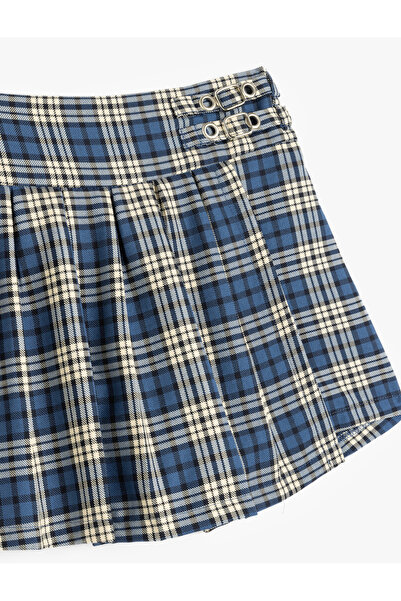 Koton Ekoseli Kemer Detaylı Viskon Karışımlı Şort Etek