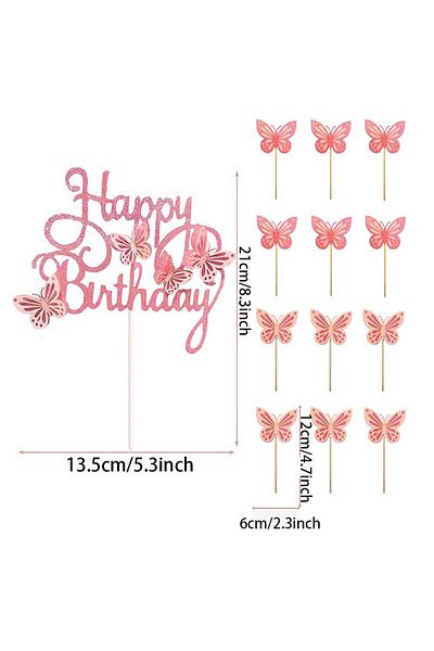 Choice 13pcs 13pcs Pink Butterfly Cake Toppers Happy Birthday Cake Topper 3d Butterfly Decorations For Girl
