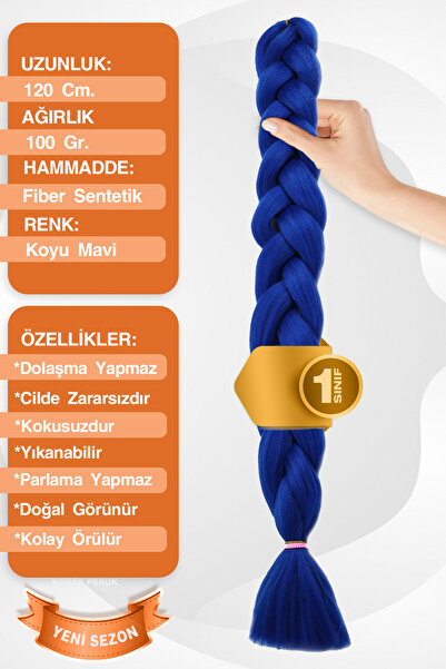 KONAK PERUK Tamnoplava sintetička kosa za afričke pletenice, rasta i box plet...