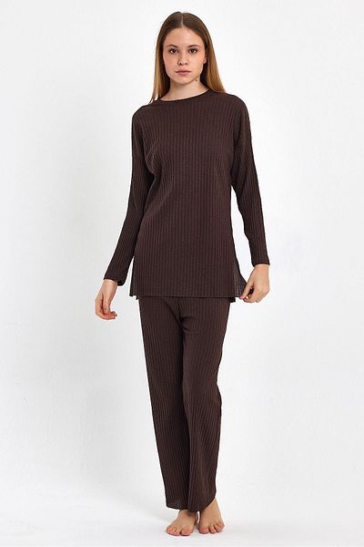 cankids Women's Brown Corduroy Tracksuit and Pajama Set - Casual Homewear