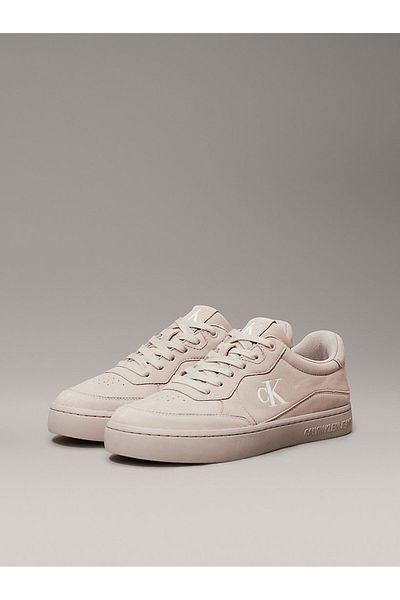 Calvin Klein Men's White Ck Logo Beige Leather Sneakers