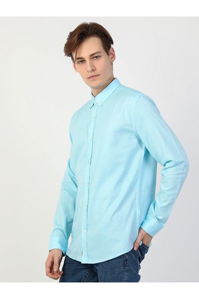 Colin's Cămașă Slim Fit Gât Cămașă cu mânecă lungă pentru bărbați, verde mentă