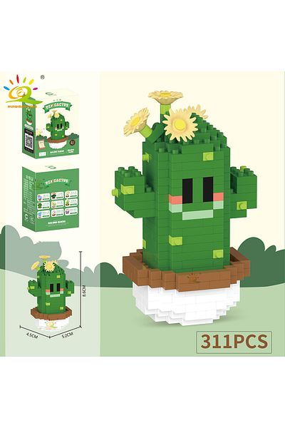 Choice With Box No.48 Huiqibao Mini Moc Cactus Potted Plant Micro Building Block 3d Diamond Flower Desk Dec