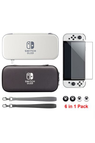 Choice 6 in 1 Switch OLED Storage Bag Carry Case with Tempered Glass Screen Protector and Thumb Stick Gr...