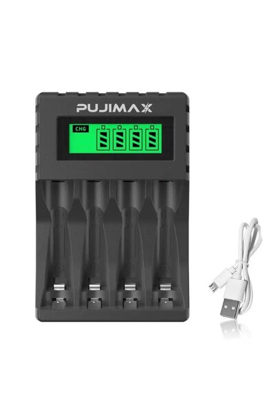 Choice1 LCD005-شاحن بطارية أسود ذكي مزود بأربع فتحات وشاشة LCD مناسب لبطاريات...