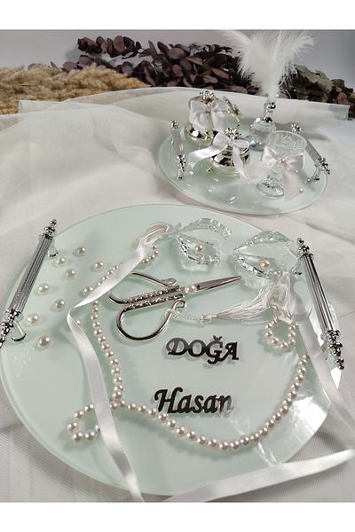 Basic Creation δίσκος υπόσχεσης λευκός κύκλος με διπλό μαργαριτάρι δίσκος καφέ δίσκος υπόσχεσης δίσκος αρραβώνων