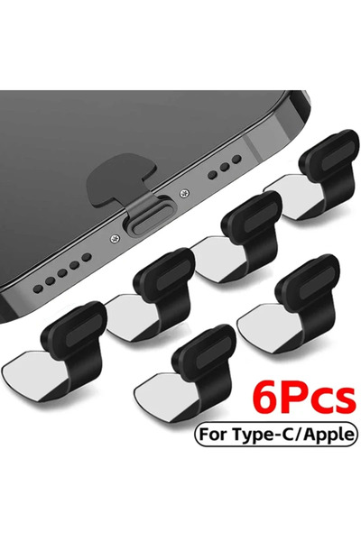 Choice 6 قطع من سدادات السيليكون السوداء لحماية منفذ شحن الهاتف من الغبار، مت...