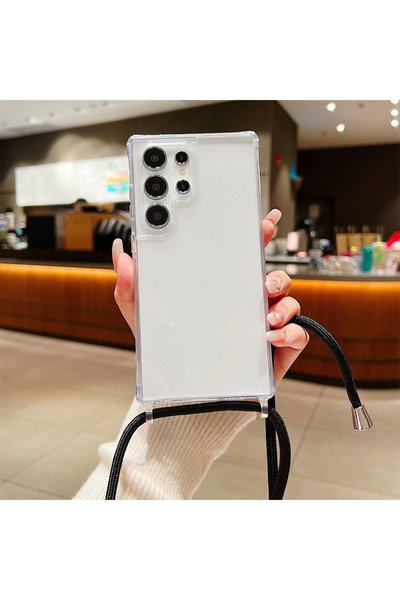 Choice For S24 Ultra Case & Strap Black Lanyard Clear Case For Samsung Galaxy S24 Ultra S23 S22 Plus S20 S2